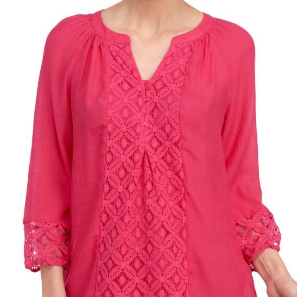 ZAC & RACHEL Crochet Panel Slub Woven Top